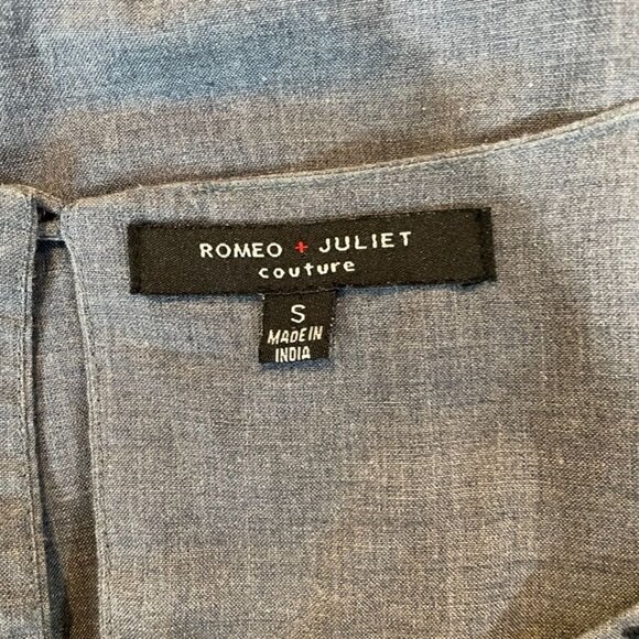 Romeo + Juliet Couture Top Womens Small Blue Chambray Cotton Blend‎ Embroidered - Picture 5 of 7